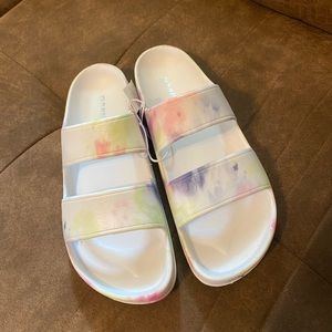 Cute ! Light weight slide sandals! Tie dye size 6!! Brand new with tags !